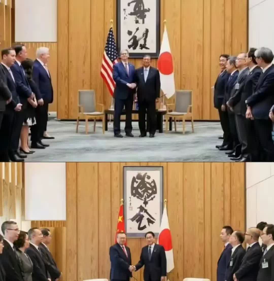日本接待美国和中国，同一个地方，但是一个安排的是椅子，一个安排的是沙发，有什么说