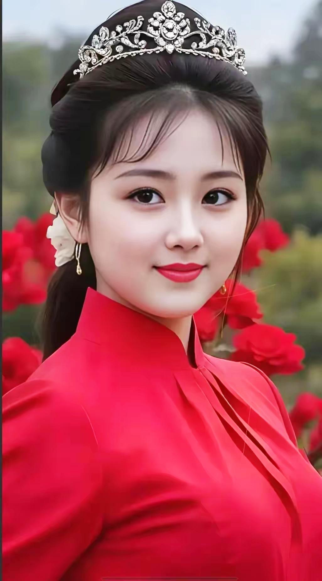 红衣美人，花海中的惊艳瞬间