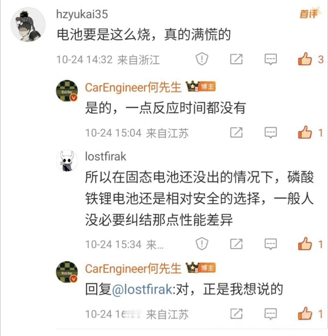 同意这个大哥说的，这也是我今年买车都选磷酸铁锂的原因，安全稳定一些。当然是相对