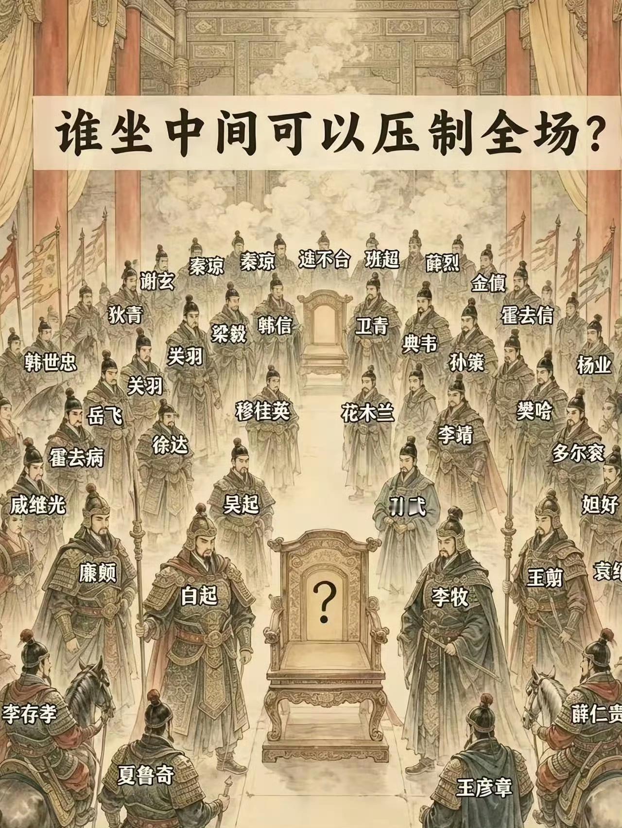 这图能坐中间的，恐怕只有姜子牙了吧？而且，有袁绍没曹操？怎么会有两个关羽？花