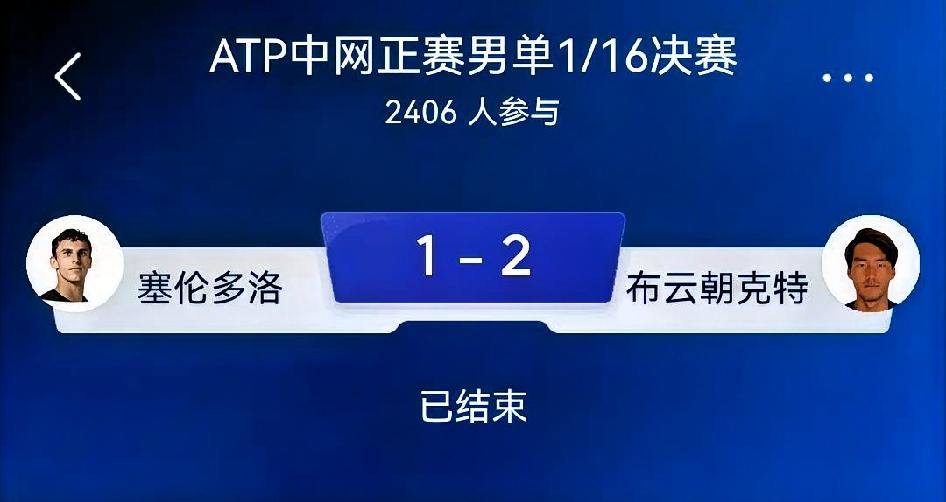塞伦多洛1-2布云朝克特（6-2、5-7、6-4）｜ATP中网男单1/16决赛复