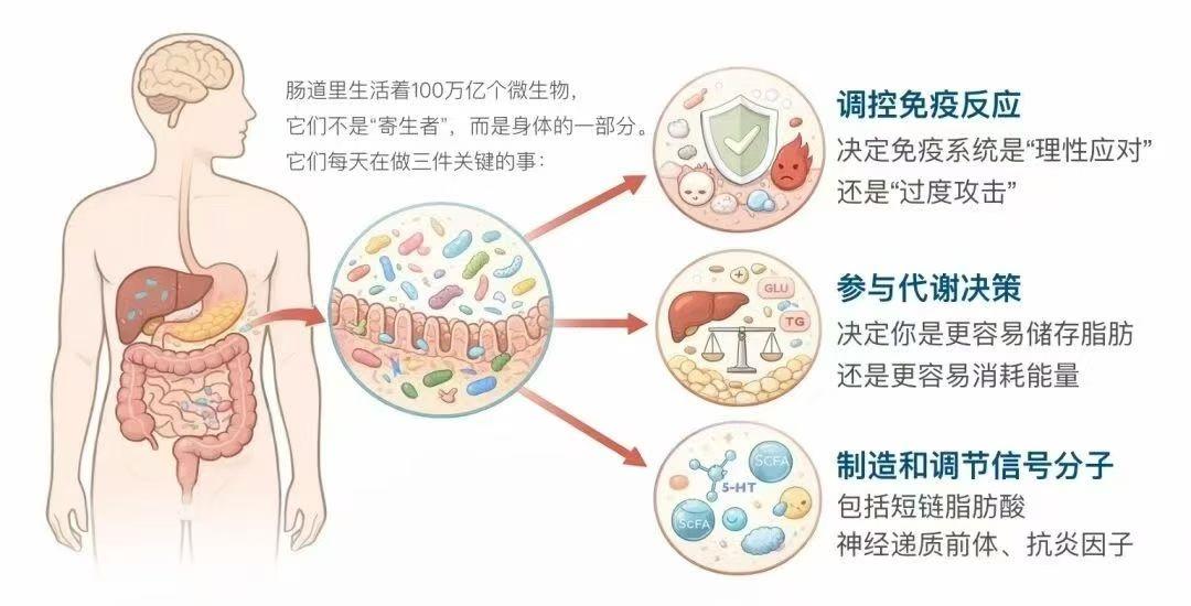 肠道对于我们太重要了过去我们对肠道的理解太简单了：“吃进去→消化→排