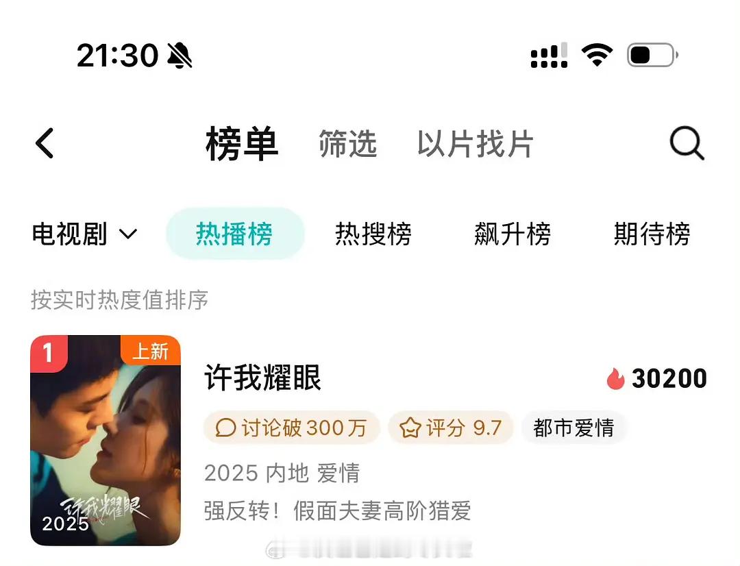 赵露思、陈伟霆的许我耀眼2025年冠了，热度30200[惊恐]y1s1，这部剧刚
