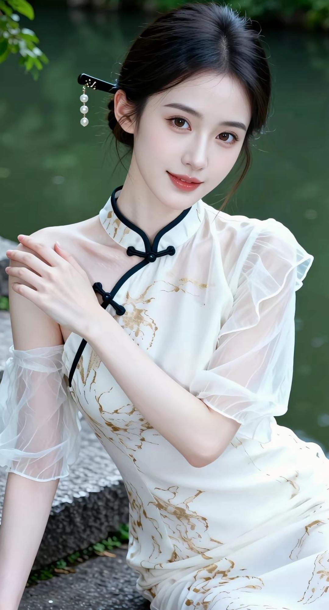 温婉古典，一袭白衣，如水般柔美。