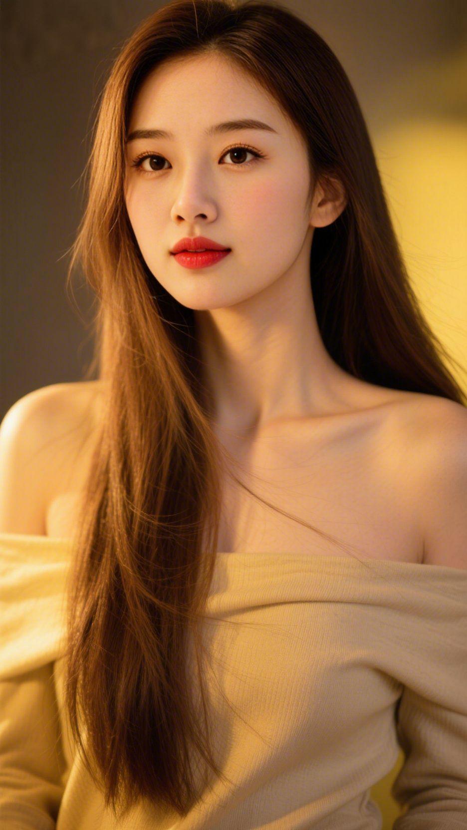 《暖光里的静柔》暮色轻垂时，暖黄灯光裹着她肩头的绒衫，像把揉软的夕晖织进了