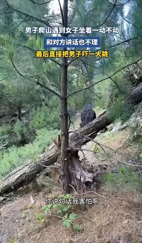 男子爬山途中遇到一个长发黑衣女子蹲坐在前面，而且背对自己一动不动，男子试着跟女子