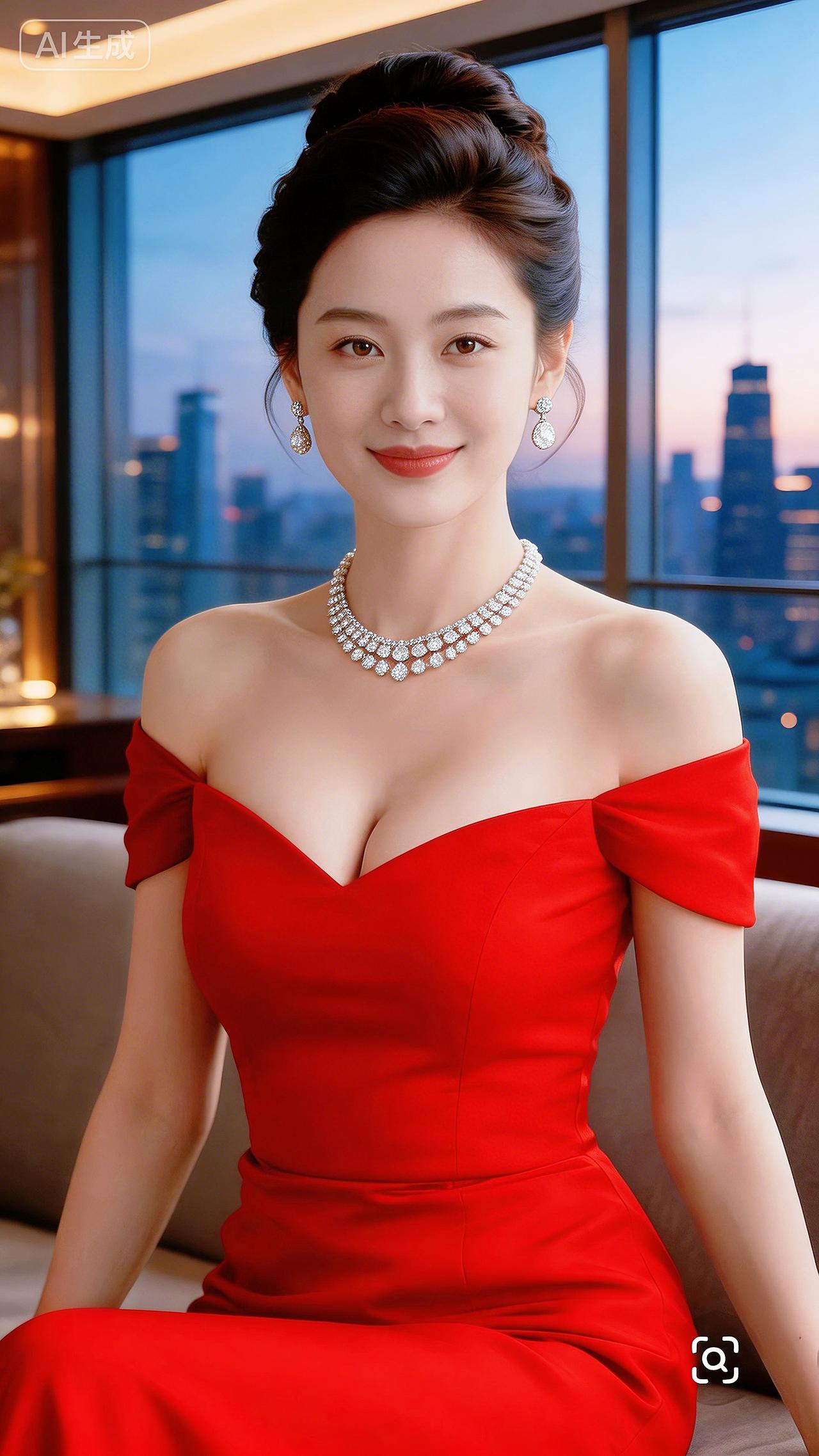 女神节快乐！……即梦AI长裙礼服高级感优雅露肩礼服造型优雅女人