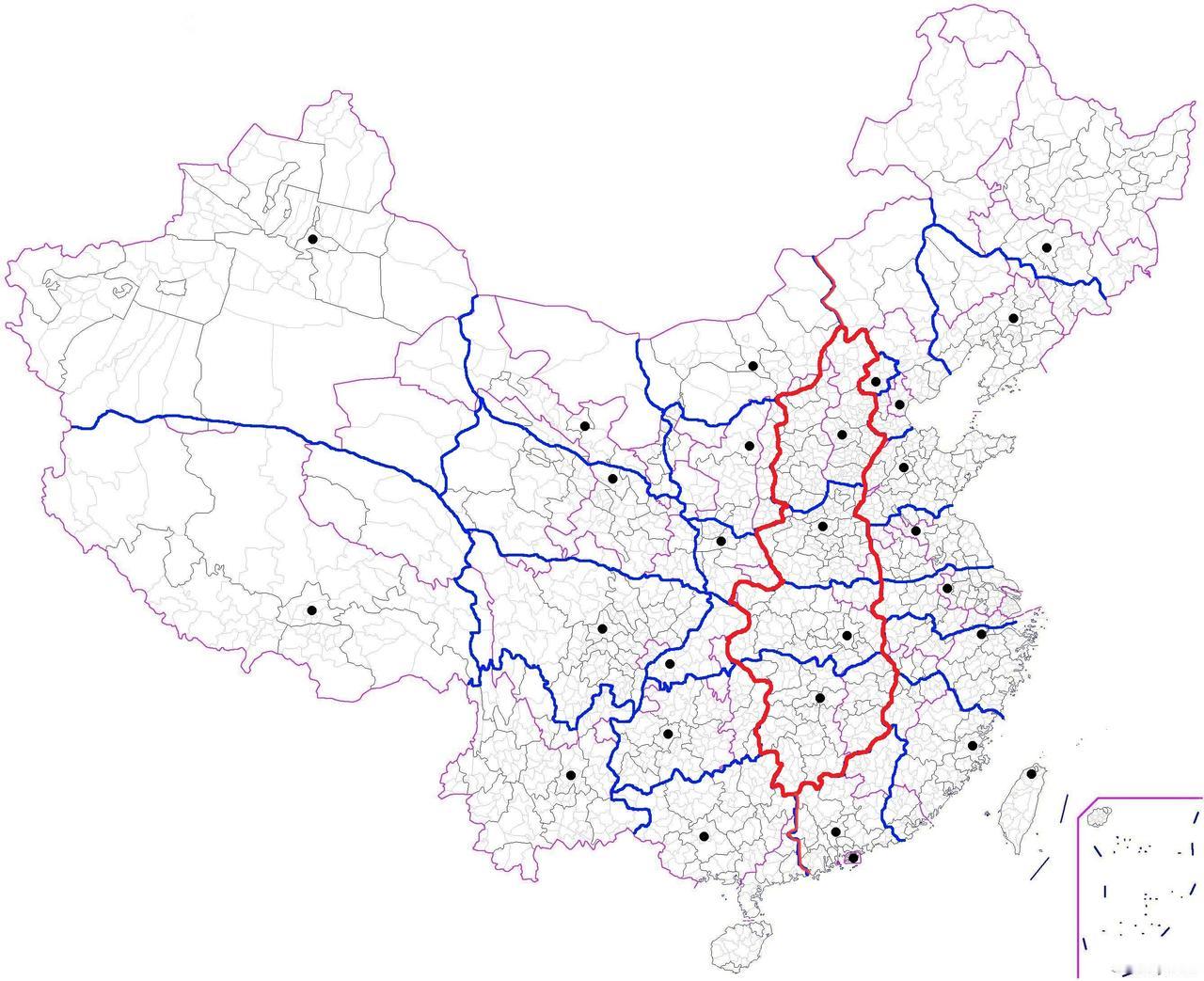 最完美28省区划案第3版！红色区内中部4省河北河南湖北湖南。2度气温线大巴山