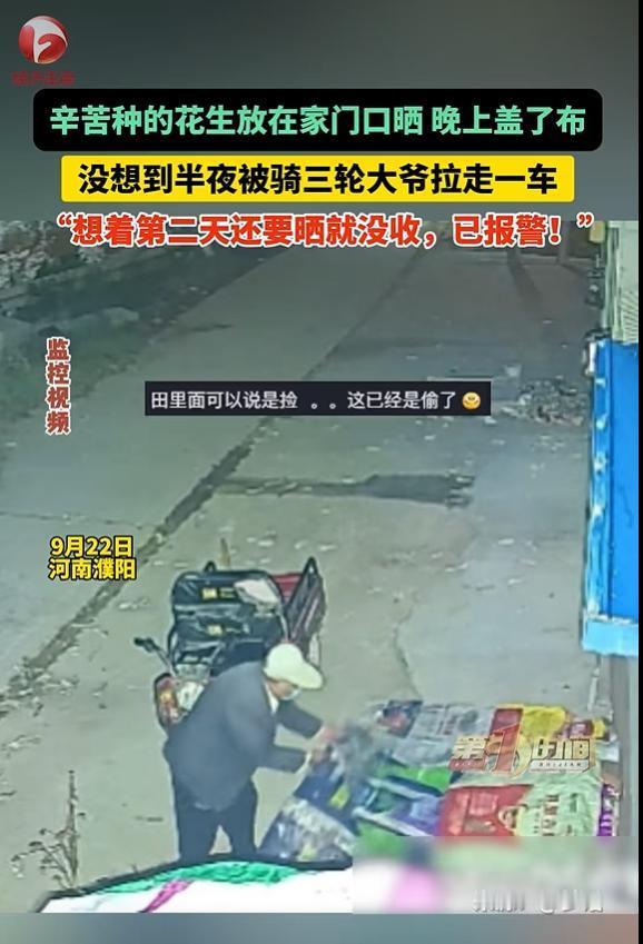 9月24日安徽广播电视台报道，河南濮阳一名女子收获新花生，将花生摊在家门口