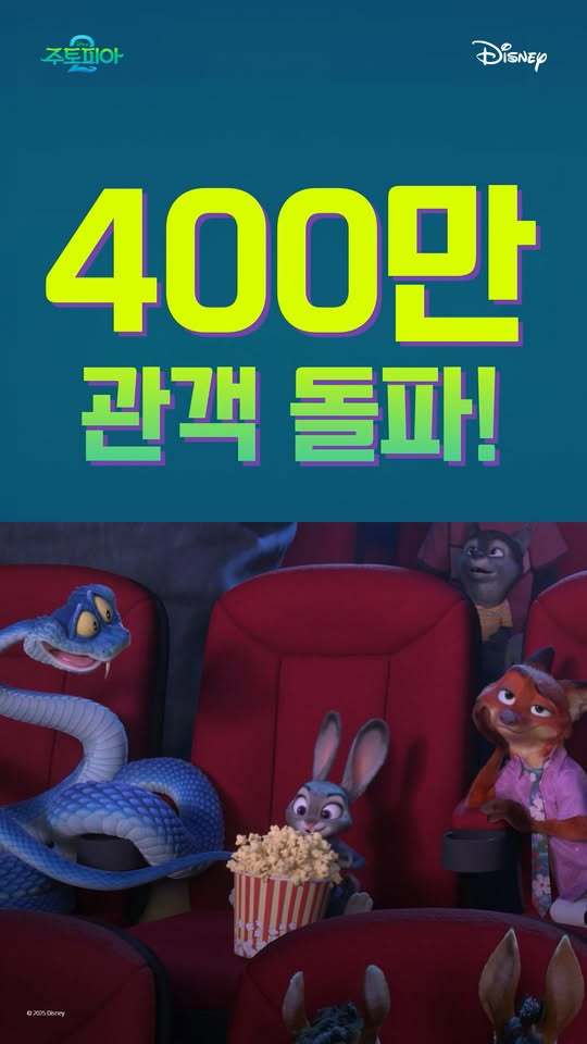 2025年第49周韩国票房1.《疯狂动物城2》蝉联冠军，最新观影人次破400万