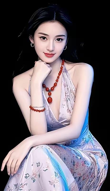红珠配浅裳，温婉如画中人，一抹笑意藏不住，优雅自成风景线。