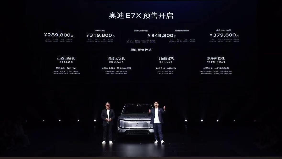 奥迪E7X的价格也来了，28.98万元起，四个版本，还有限时置换权益！