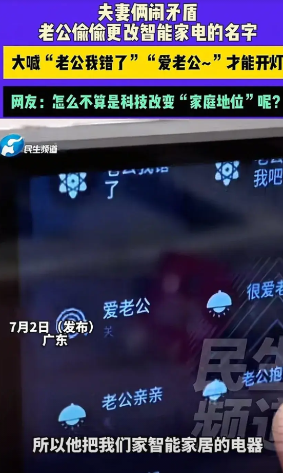 广东，夫妻闹矛盾，做程序员的丈夫把智能家居的声控全部改了。妻子……想开灯得喊