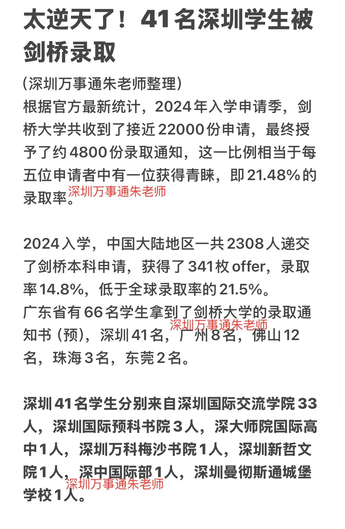 太逆天了！41名深圳学生被剑桥录取深圳中考家有中考生