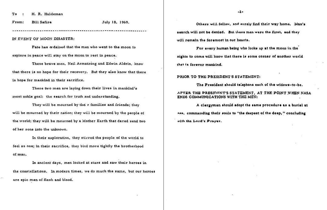 这是1969年阿波罗11号登月任务前，白宫为应对宇航员可能被困月球而准备的应急预