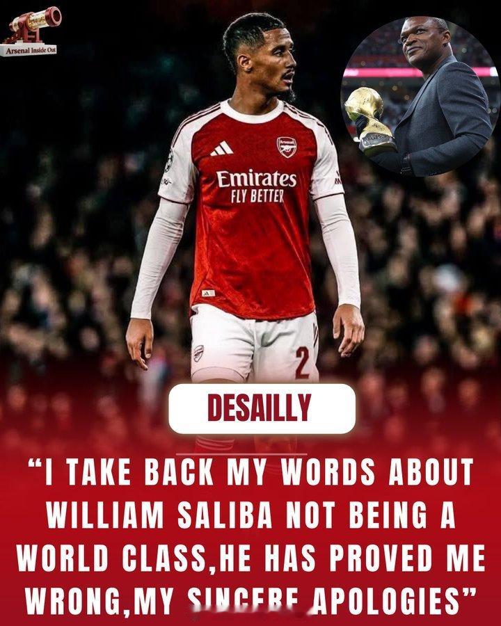 法国足球传奇人物德塞利曾对阿森纳签下萨利巴持怀疑态度，并坦言自己“从未”想到萨利