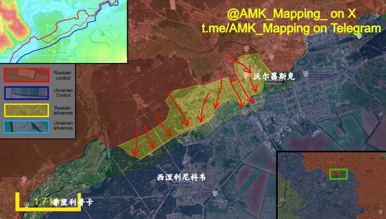 俄军抽走了6个团，但沃尔昌斯克反而快要结束了图源：AMKMapping俄乌局势