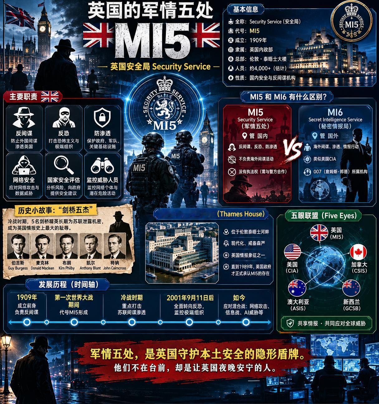 英国军情五处（MI5），正式名称为安全局，是英国负责国内反间谍和国家安全的情报机