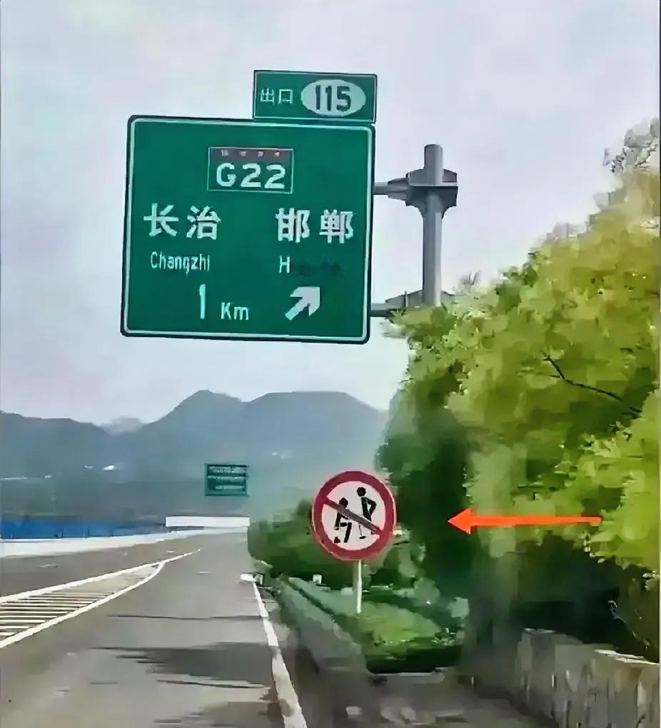 蓝三角里竖着一块小墙，别把它当装饰。这是2022年才出生的“前方有障碍”标志，