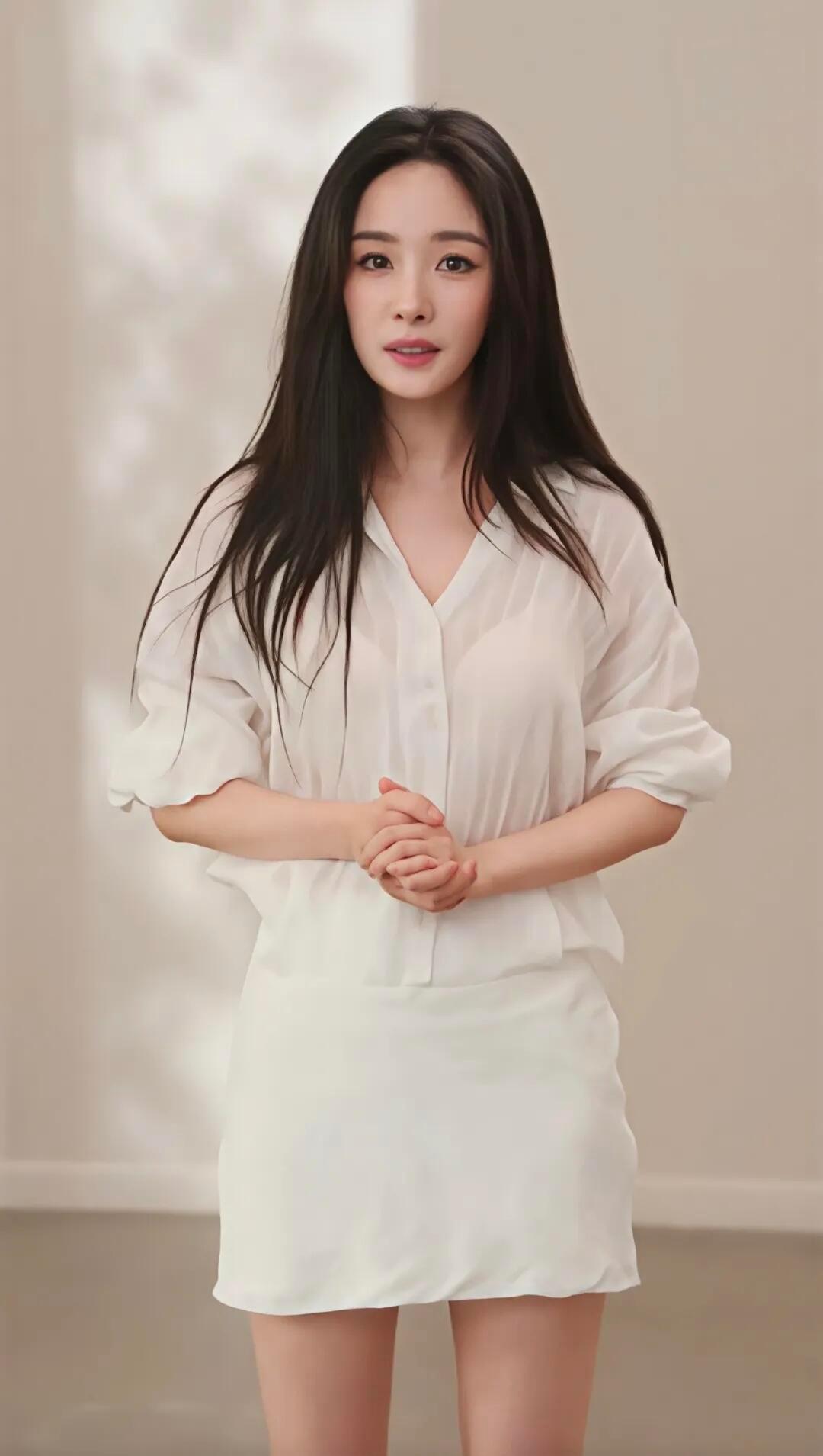 杨幂，薄纱衬衫藏着柔美的褶皱