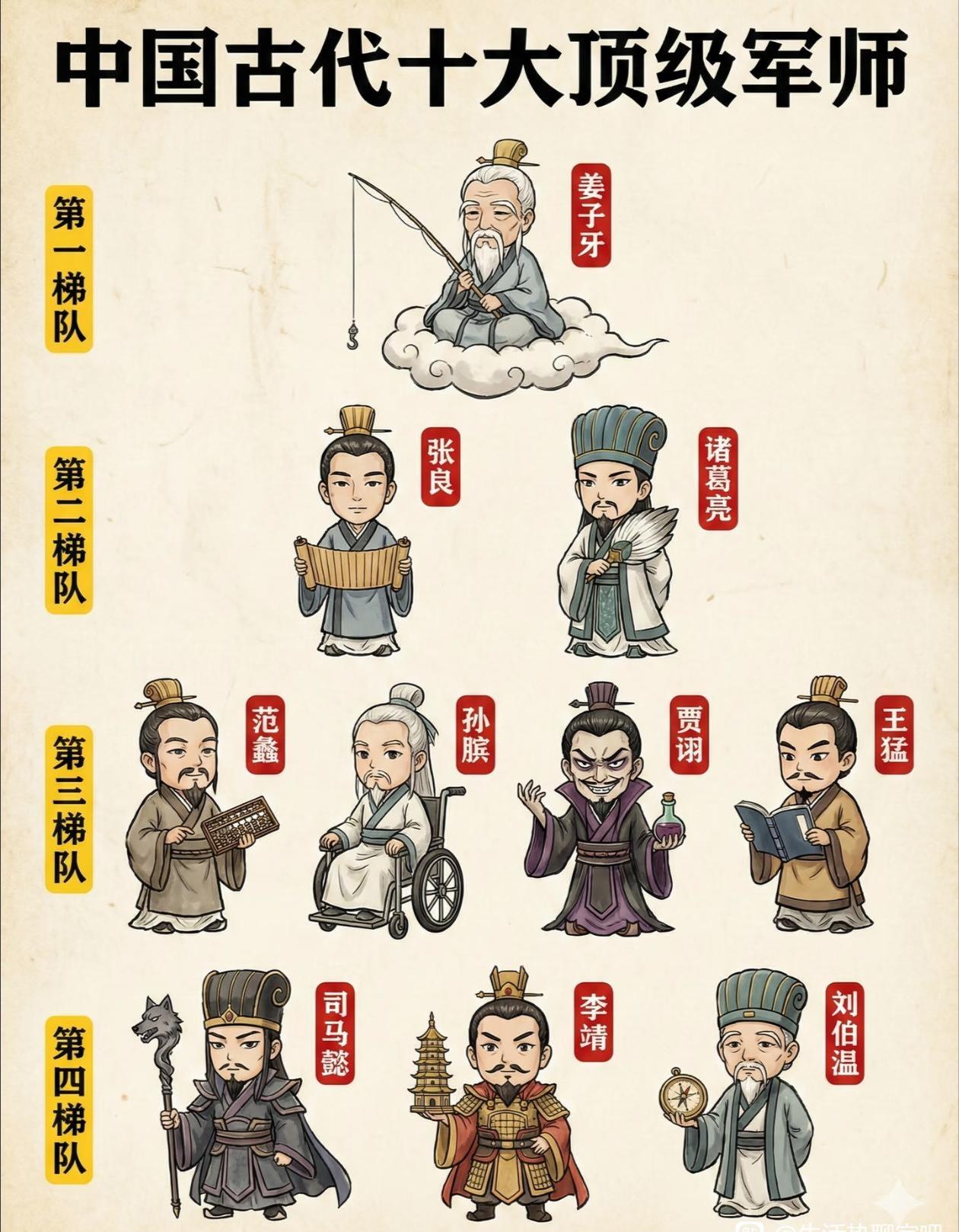 中国古代十大顶级军师，这样排名是否符合事实？了解历史的说说！中国十大谋士军师