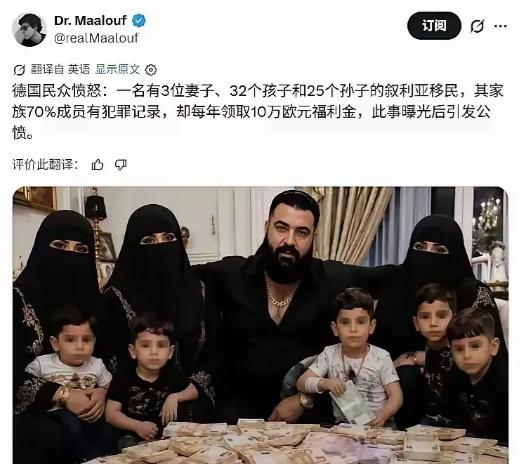 德国网友这两天算是彻底炸锅了，起因就是一个从叙利亚过来的移民家庭。据说这家的男主