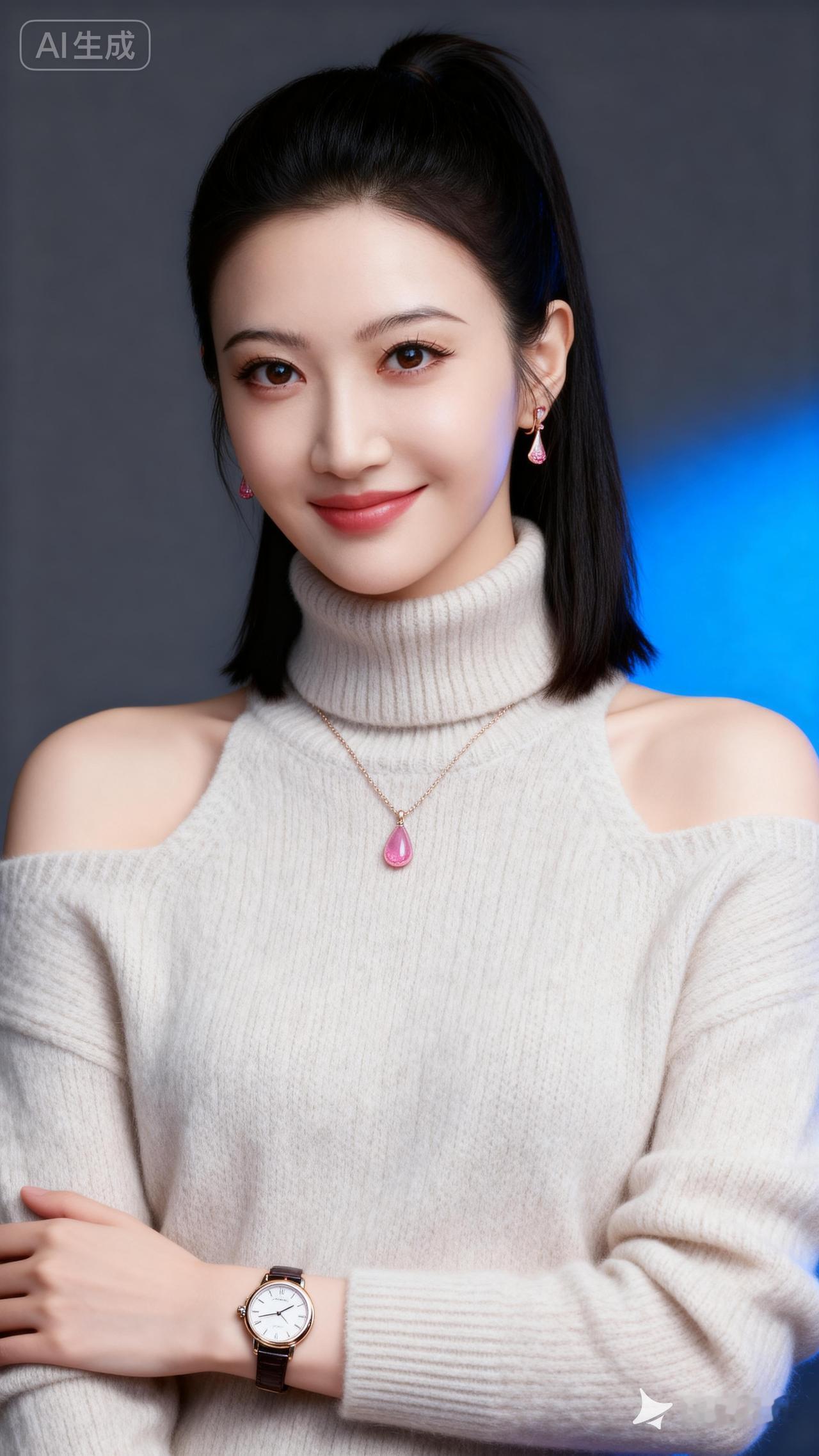 温柔甜美的粉色耳环，搭配白色高领毛衣，尽显优雅气质！💖✨