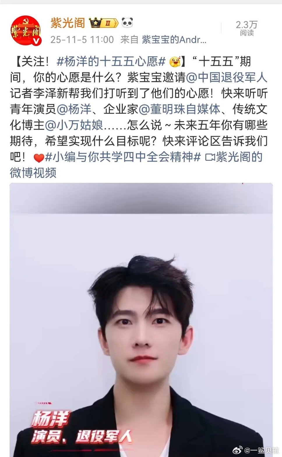 杨洋的标签:演员，退役军人​​​