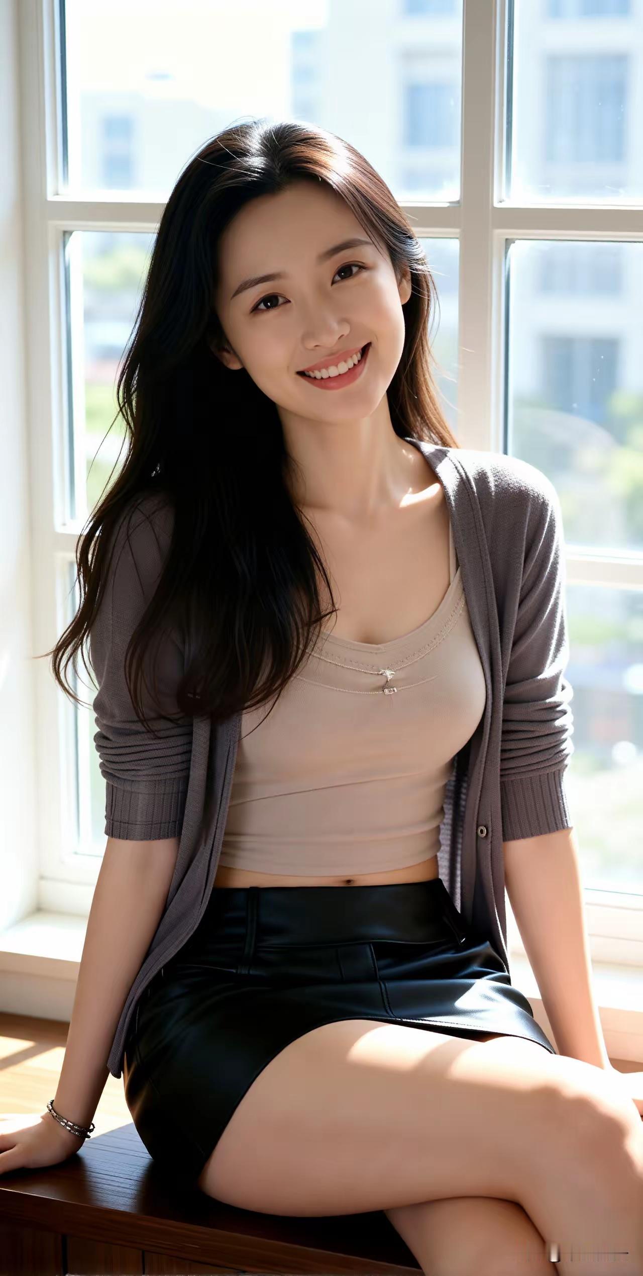 阳光洒进来的温暖午后，甜美笑容的少女