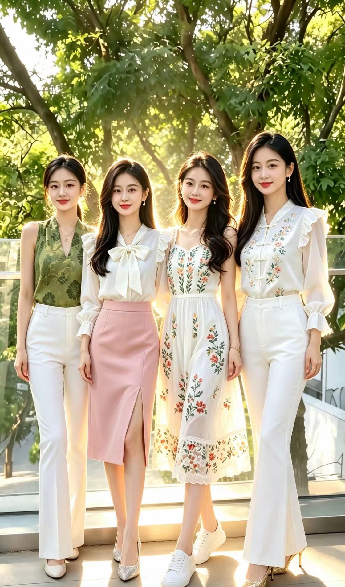 四位亭亭玉立的漂亮姑娘里，我唯独中意3号，她身着一袭碎花裙，脚上配着一双白旅游鞋