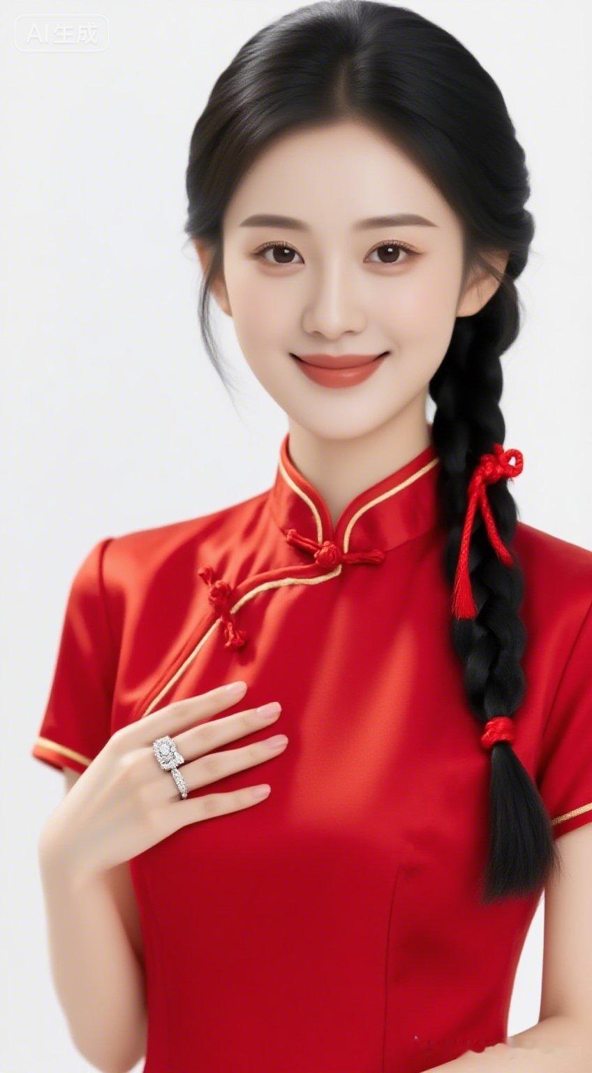 优雅旗袍少女，红衣惊艳，微笑动人！🌸💍✨