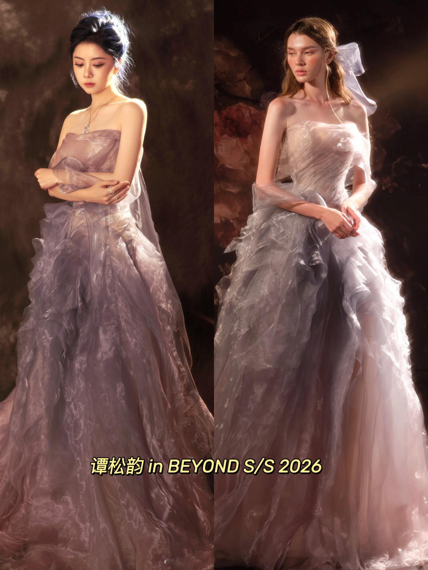 谭松韵美得像油画谭松韵紫色抹胸纱裙受邀出席2026腾讯视频V视界大会，以一袭梦幻