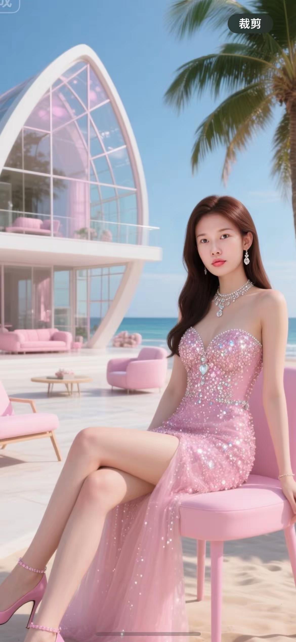 粉嫩海滩度假风，闪耀亮片礼服，轻松惬意的一天！🌞👗🏖️