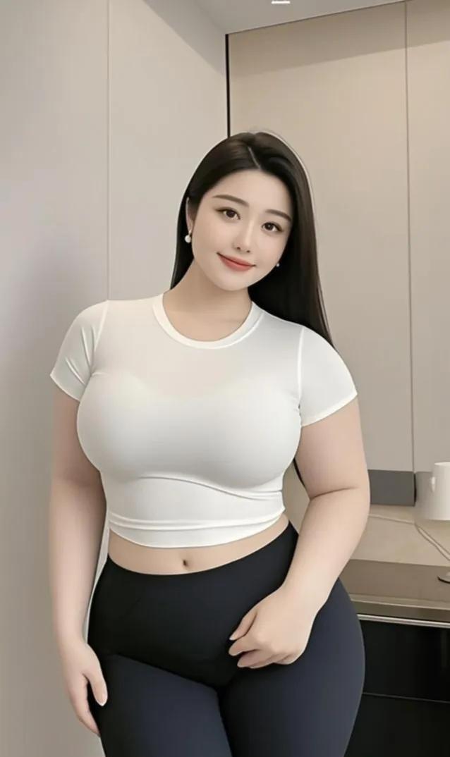 简约时尚的魅力典范在简约的空间里，她是时尚与魅力的完美融合体。一袭白色短款T恤