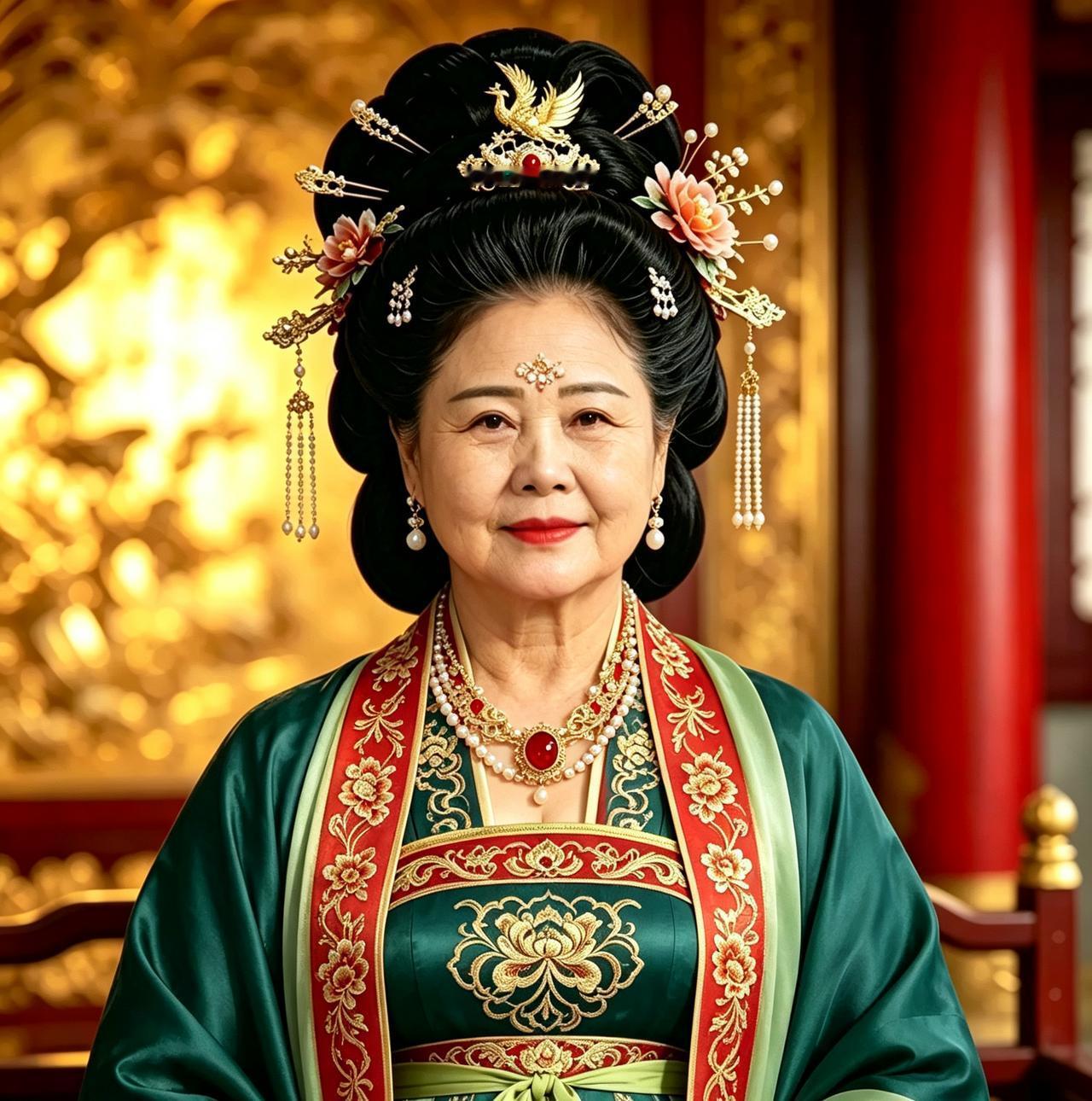 我让豆包做出的唐朝贵妇装老太太，不错吧？为了给武则天母亲杨氏的小说用上。