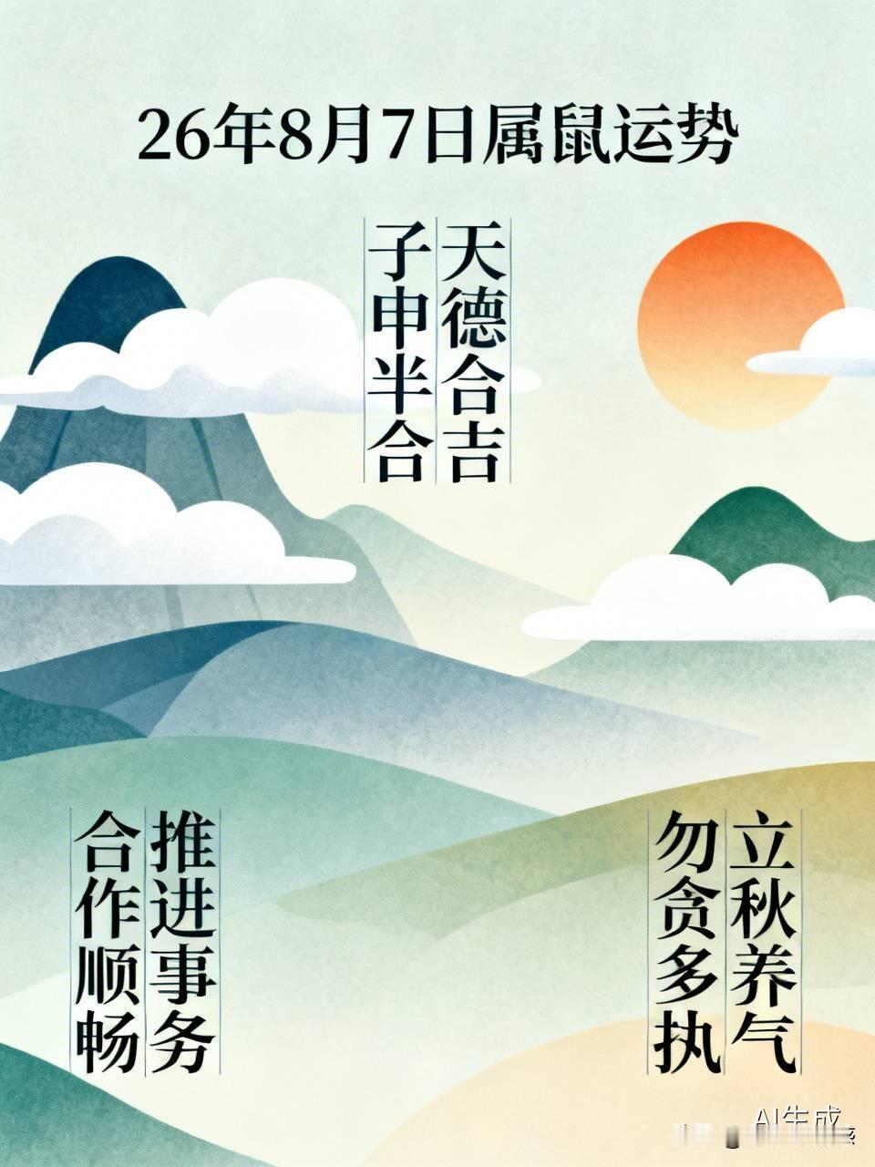 26年8月7日，属鼠的朋友运势那叫一个亮眼！这天恰逢“子申半合”，还有天德合吉神