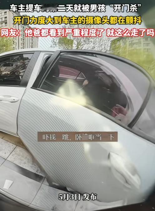 真的是上梁不正下梁歪，太没素质了！辽宁，一车主刚提车第二天就被男孩“开门杀”