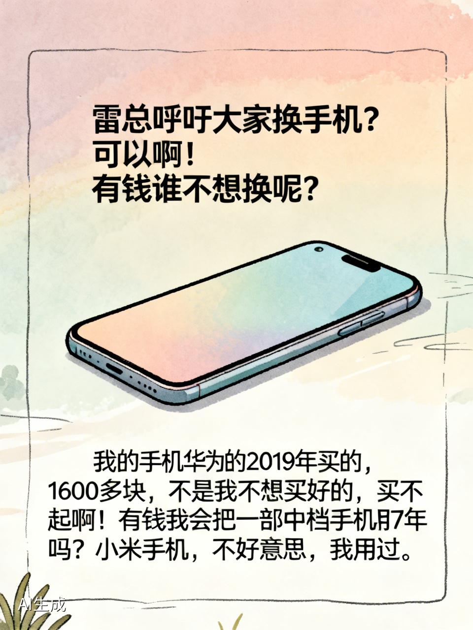 雷总呼吁大家换手机？可以啊！有钱谁不想换呢？我的手机华为的2019年买的，160