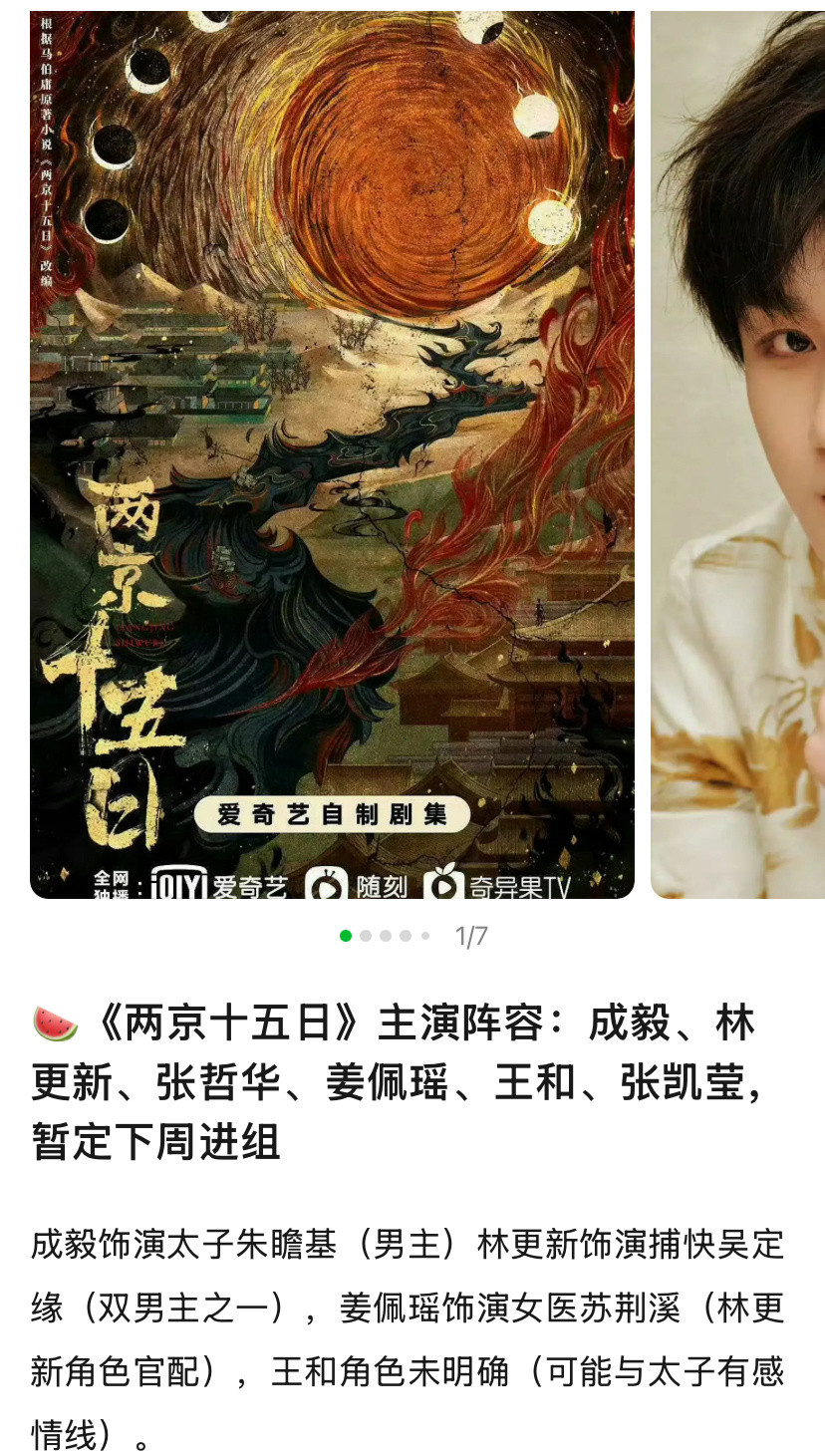 《两京十五日》这俩男主演放一起，总感觉怪怪的，就这演员阵容，除去林更新，其他的和