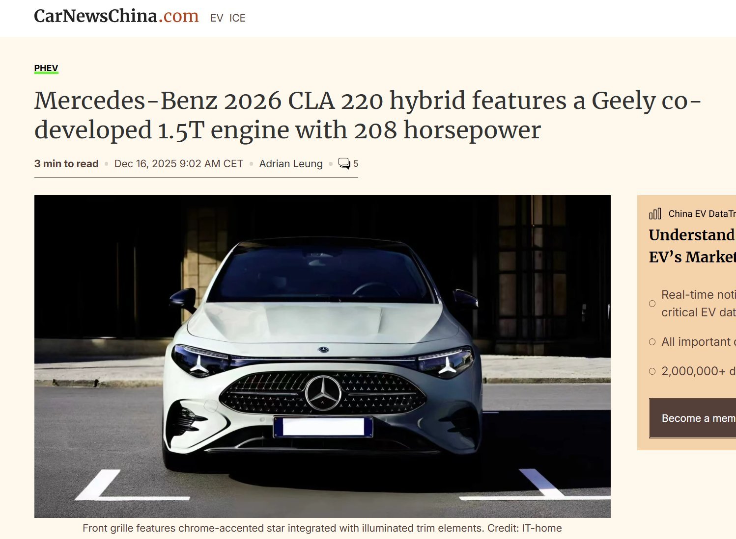 哈哈哈哈，梅赛德斯.奔驰2026款CLA将使用老中汽车公司的1.5T混动发动机