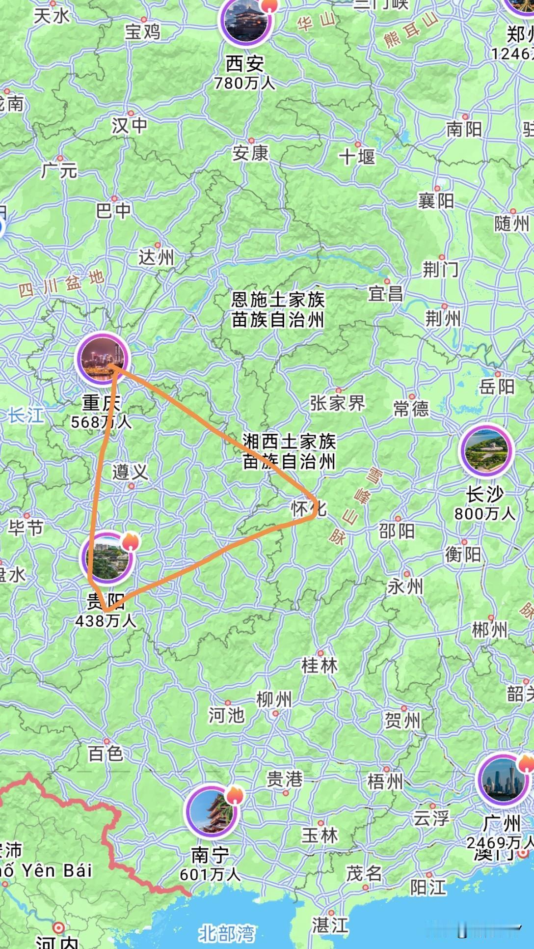 从湖南回四川绵阳，如果走贵阳的话，那要绕很大一圆，到了贵阳后还得绕道到重庆，实际