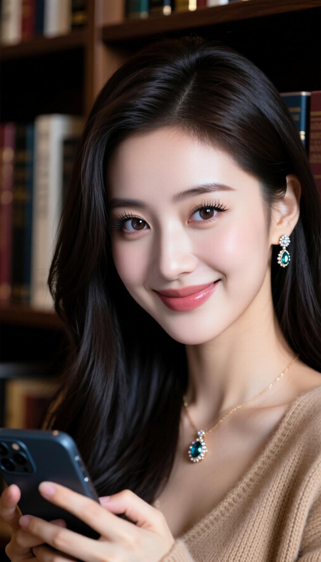 优雅书香中，微笑的美丽女孩📖✨