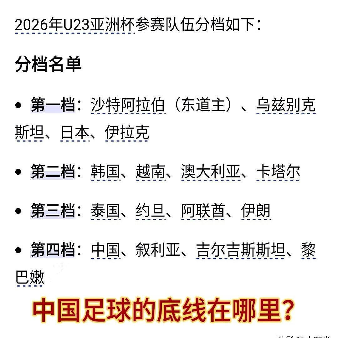 亚洲杯抽签，国足被锁进第四档。足协群里先放烟花，球员偷笑，解说员忙着领红包。