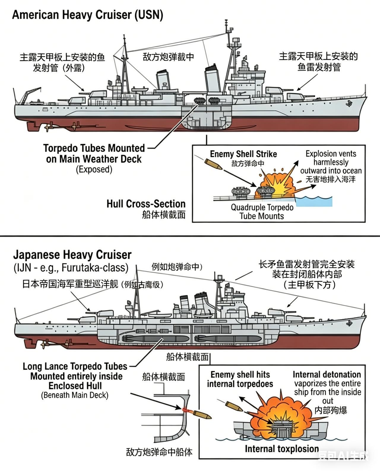 一枚鱼雷就相当于一枚3000磅的巨型炸弹，把这么危险的东西装在自己船上，放哪儿才