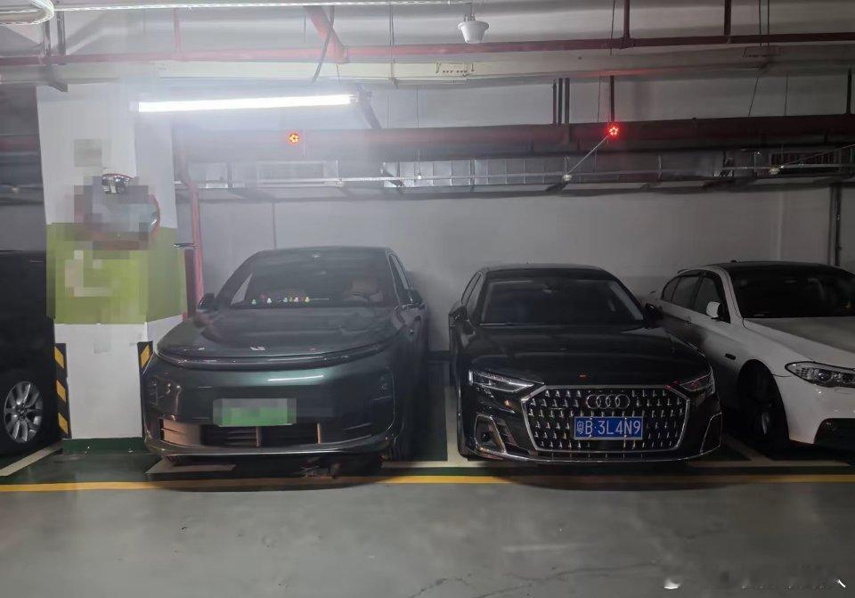 没素质的黑色奥迪车，压线停车占俩位，真想赏他个开门杀