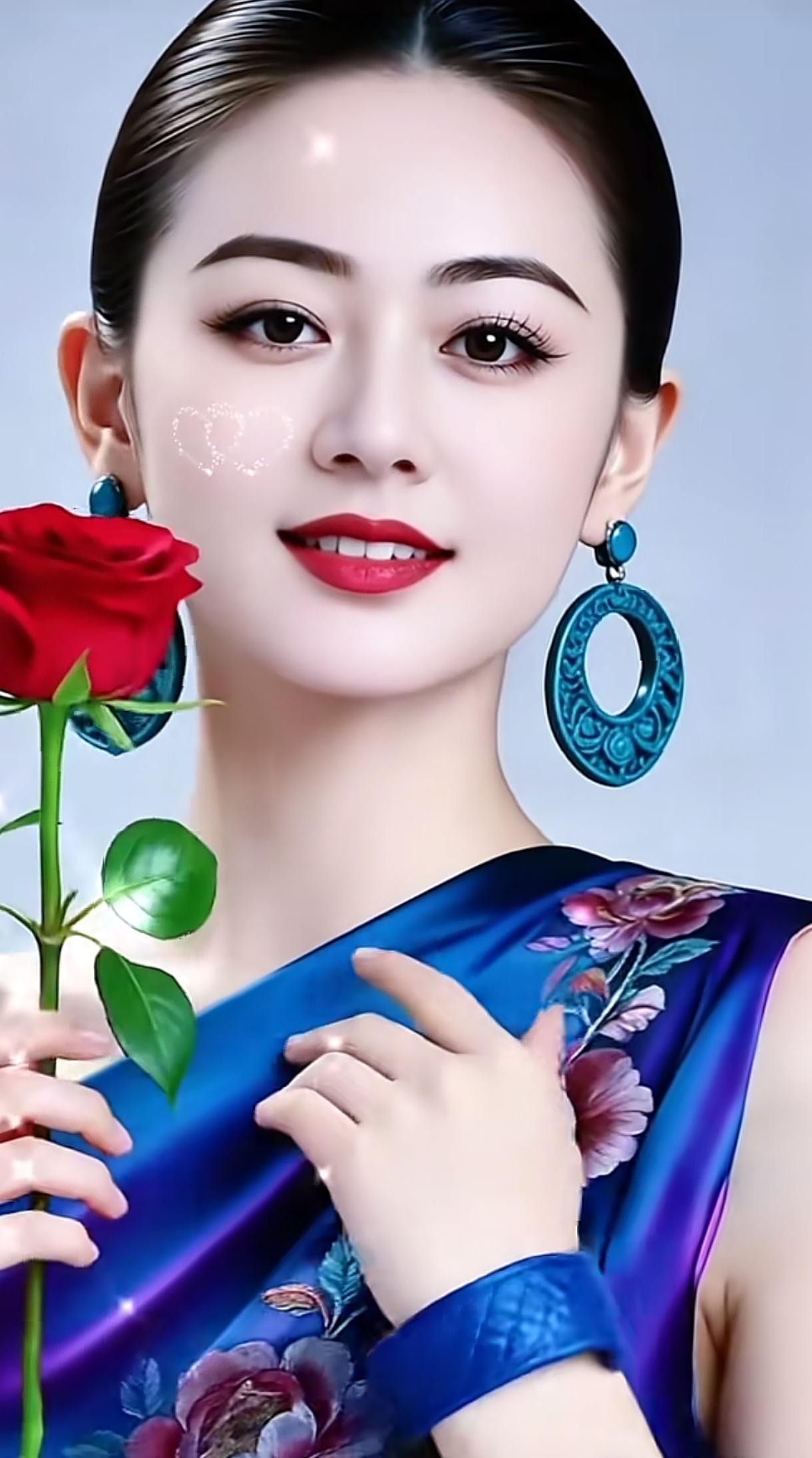 优雅玫瑰，蓝调风情，尽显迷人魅力！🌹💙随手拍张图，分享美好瞬间玫瑰花与美女