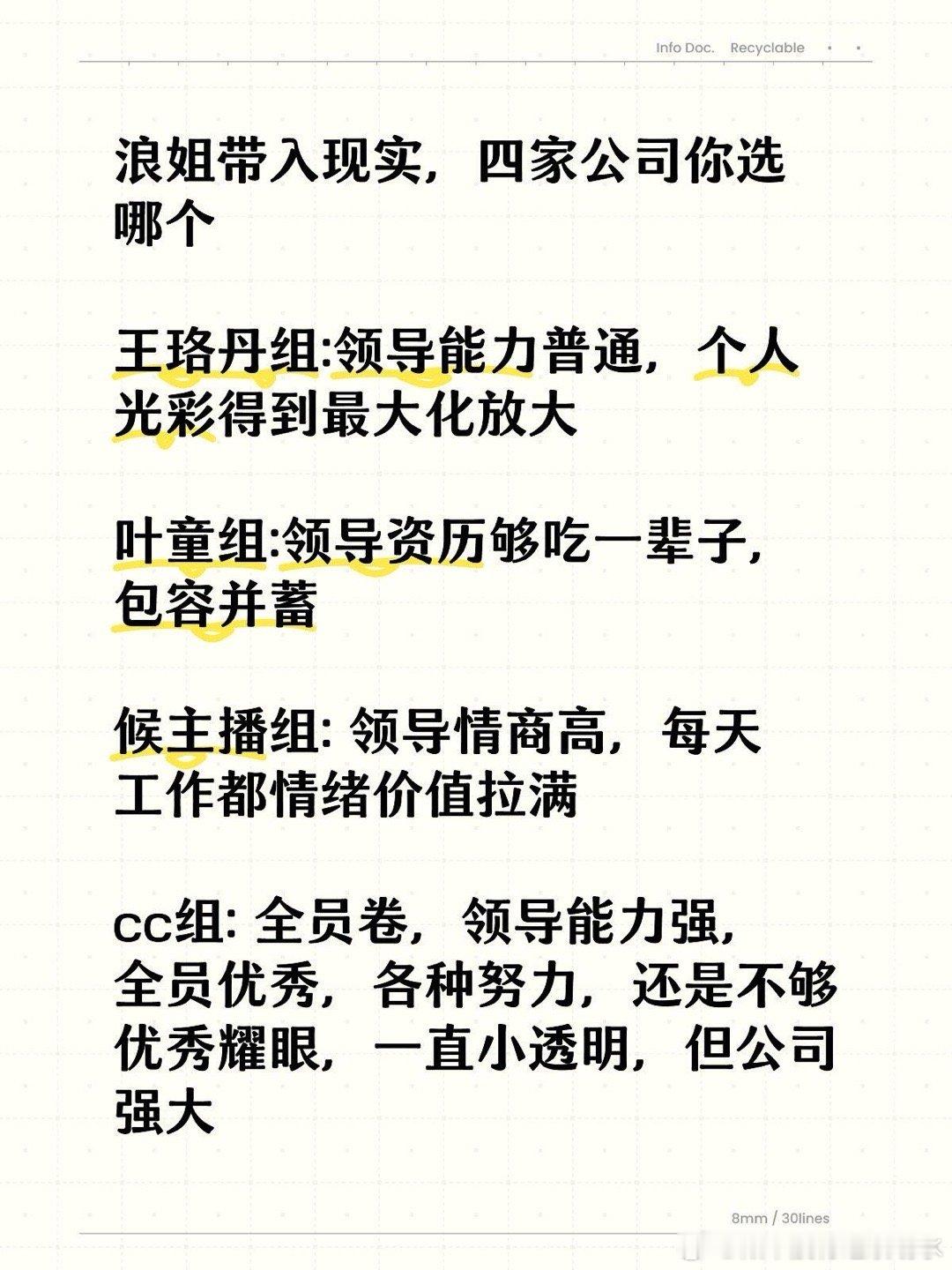 乘风2025浪姐带入现实，四家公司你选哪个王珞丹组:领导能力普通，