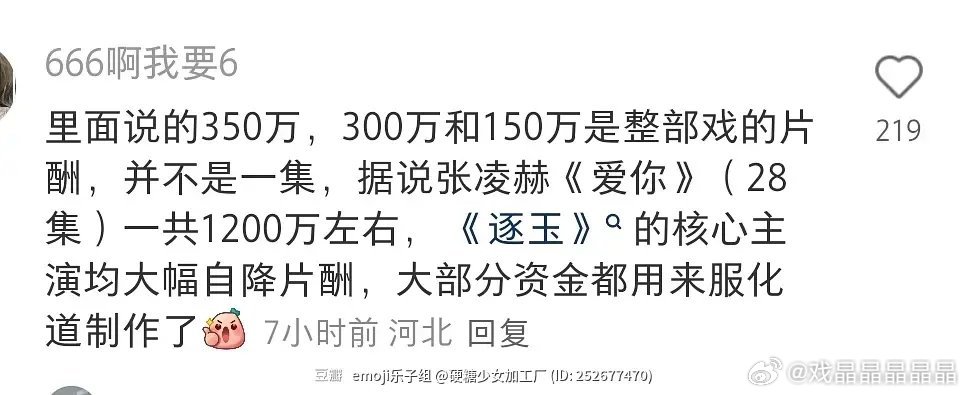 水煮鱼男、女主片酬350万和300万？平番片酬不应该一样吗