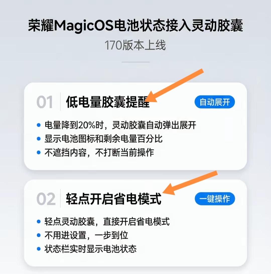 荣耀MagicOS170版本这次更新有点东西啊！那个低电量胶囊提醒太实用了，能