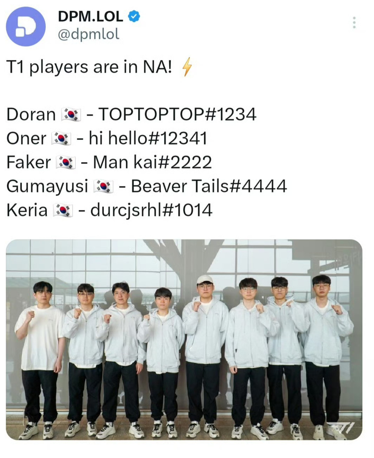 T1五人的美服iDDoran:TOPTOPTOPOner:hihel